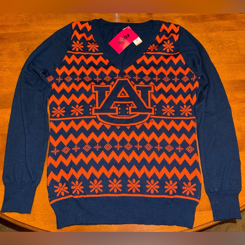 NEW - Auburn Tigers women's V-neck sweater size large, navy blue and dark orange
